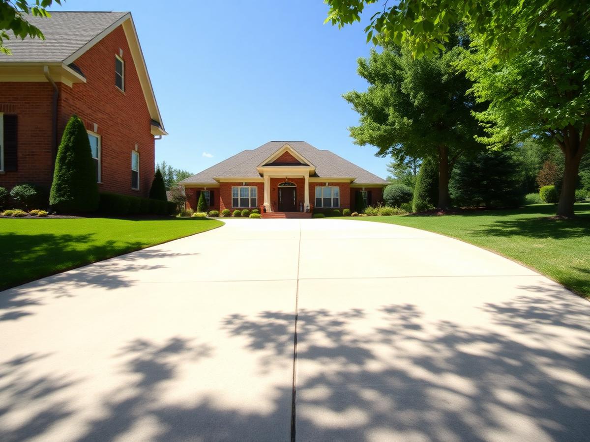 Upscale brick home with a spotless clean concrete driveway